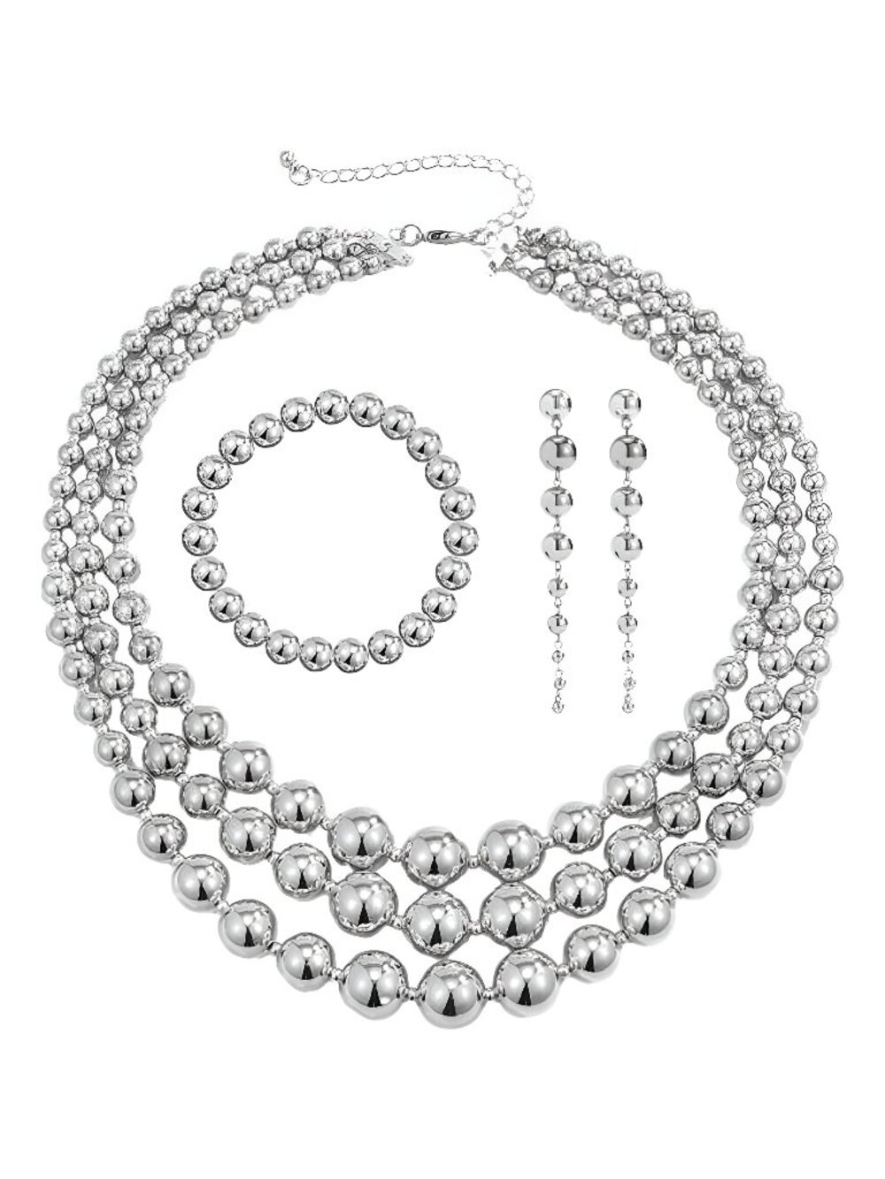 4-5PCS Gold Silver Chunky Teardrop Ball Stackable Choker Tassel Earrings Beaded